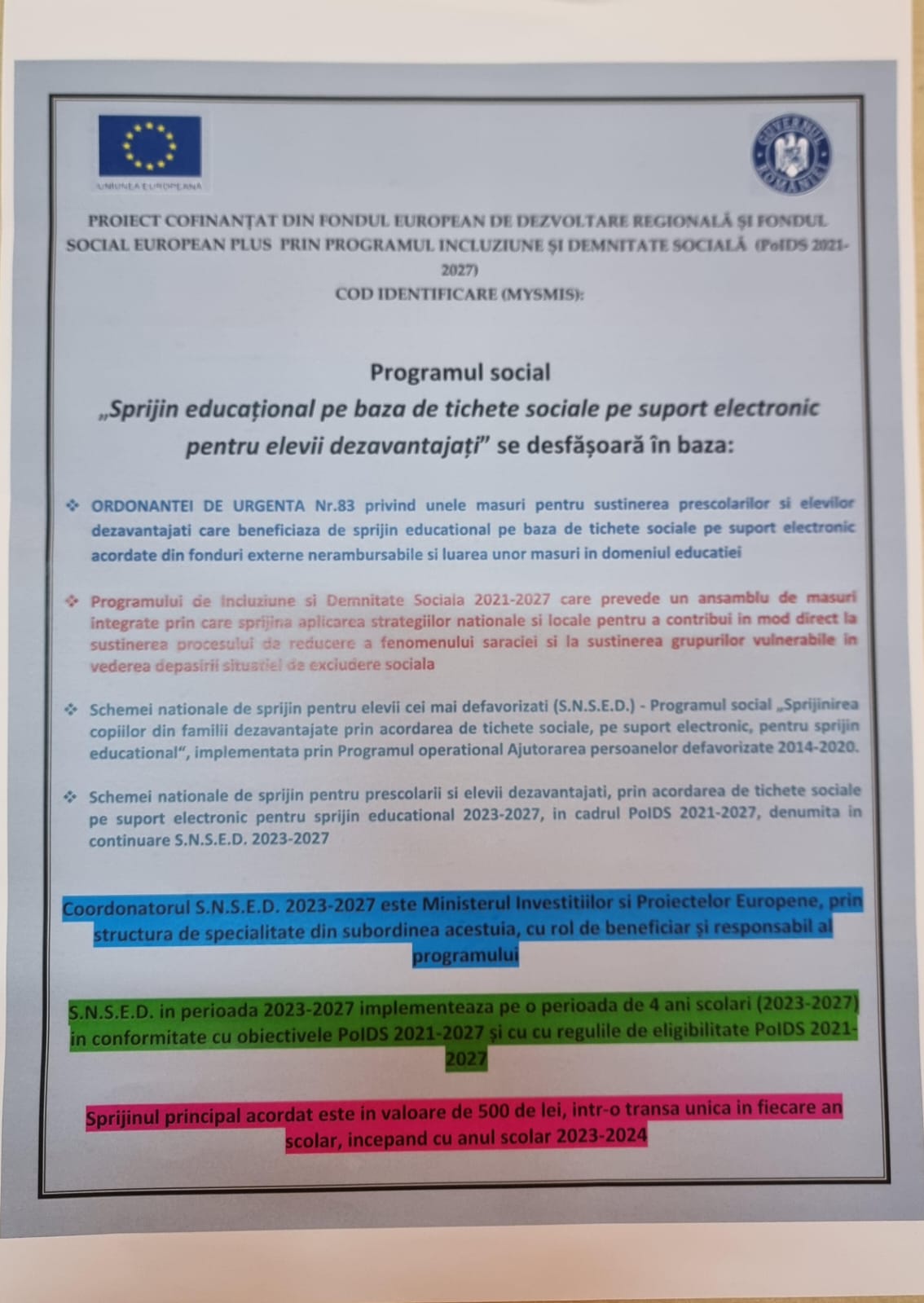 Afiș Tichete sociale